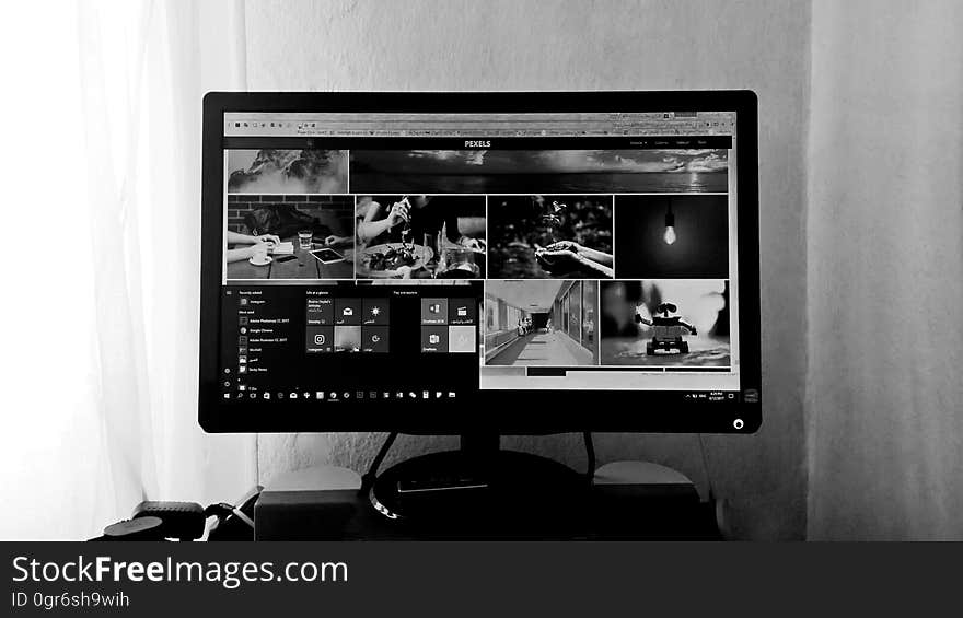 Black and white image of a desktop computer.