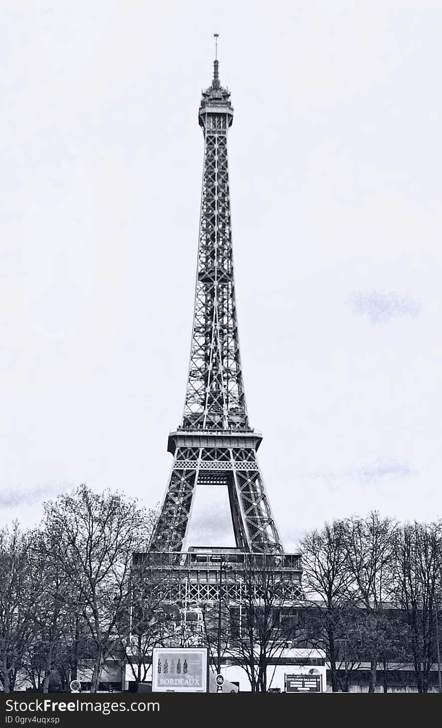 Eiffel tower seen from the distance in Paris, France.