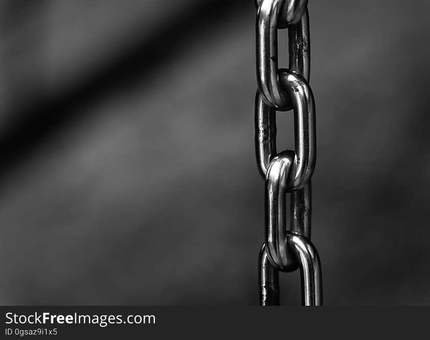 Closeup of stainless steel chain links.