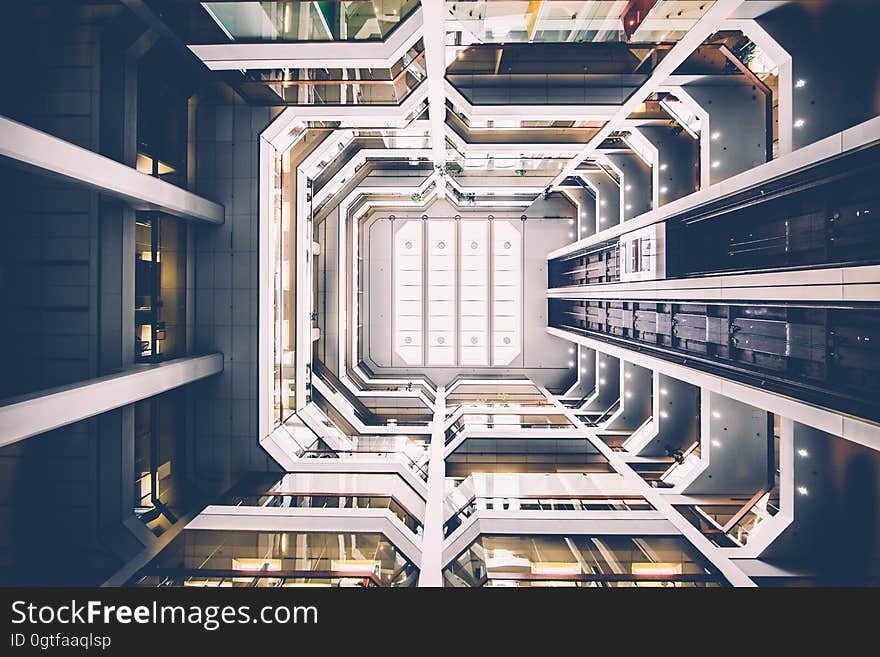 A view inside a high atrium. A view inside a high atrium.