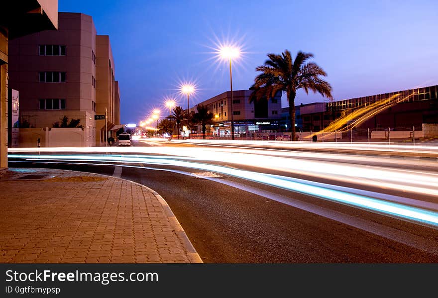 A long exposure of traffic on the city streets. A long exposure of traffic on the city streets.