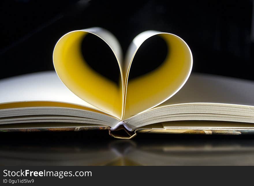 Pages of open book folded into heart shape. Pages of open book folded into heart shape.