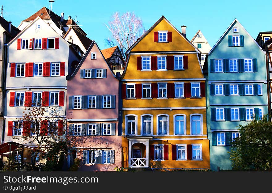 Colourful apartments in Germany on a sunny day.