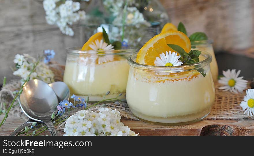 A closeup of homemade citrus desserts.