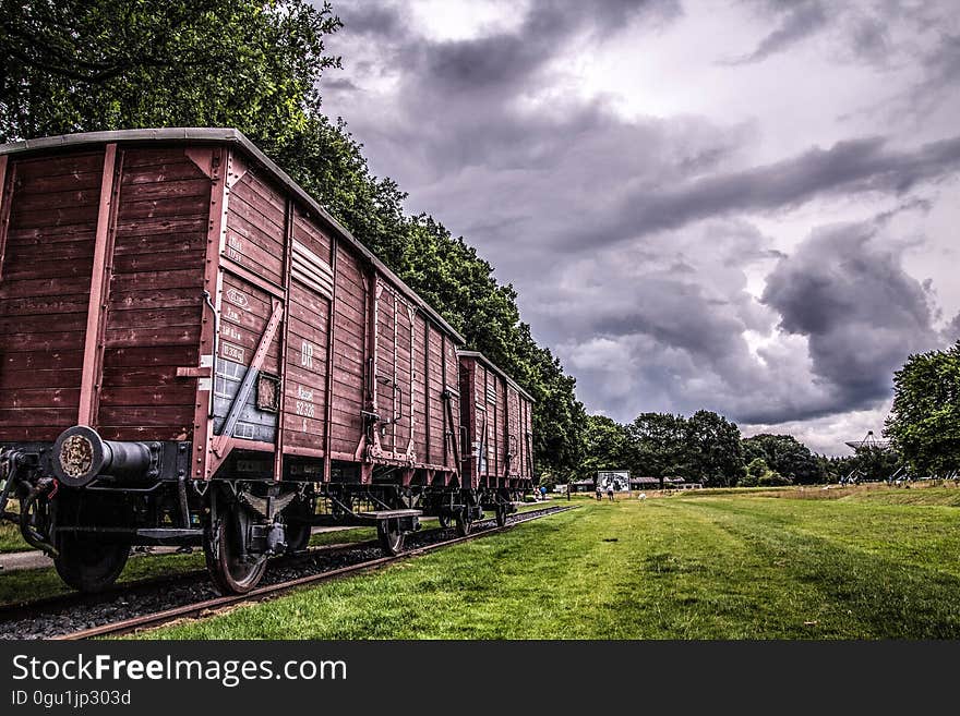 An old boxcar used to carry freight.