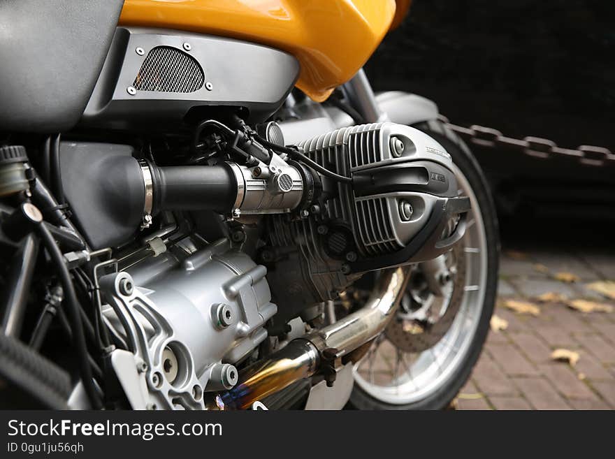 Closeup of motorcycle gears and wheel. Closeup of motorcycle gears and wheel.