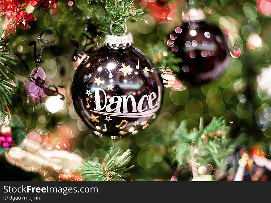 A Christmas tree decorated with baubles. A Christmas tree decorated with baubles.