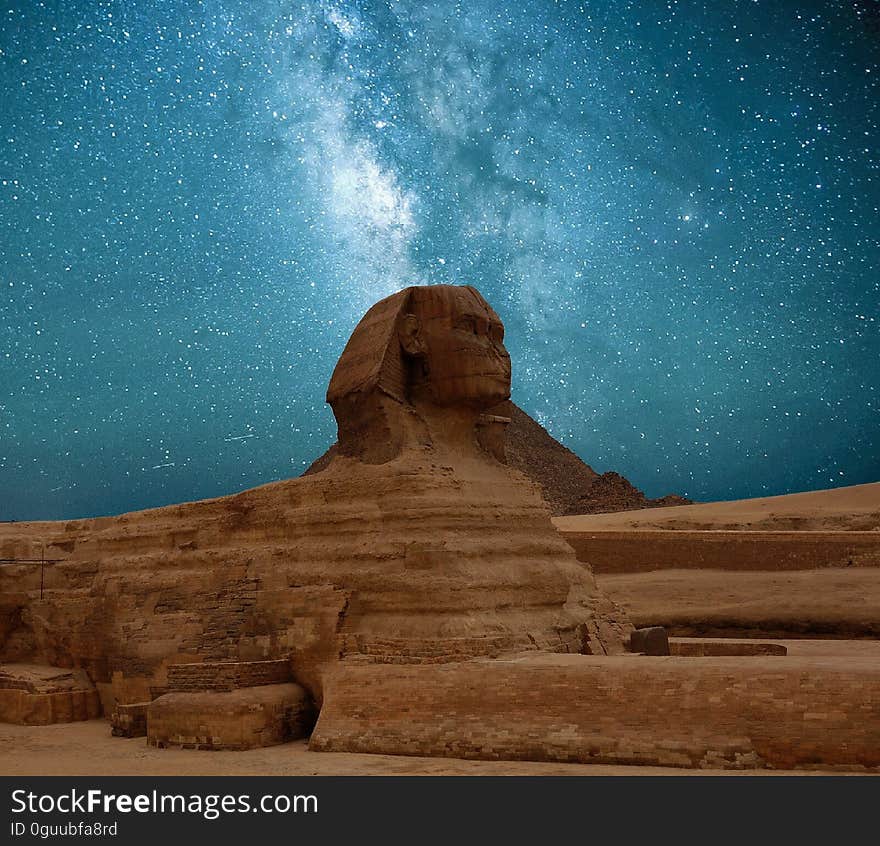 The great Sphinx of Giza under the stars.