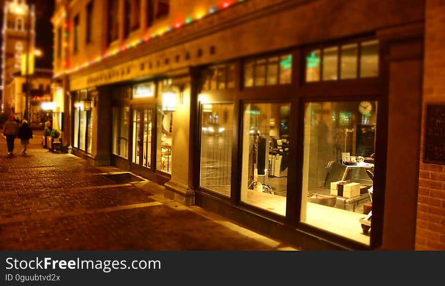 A shop window in a pedestrian zone of a city.