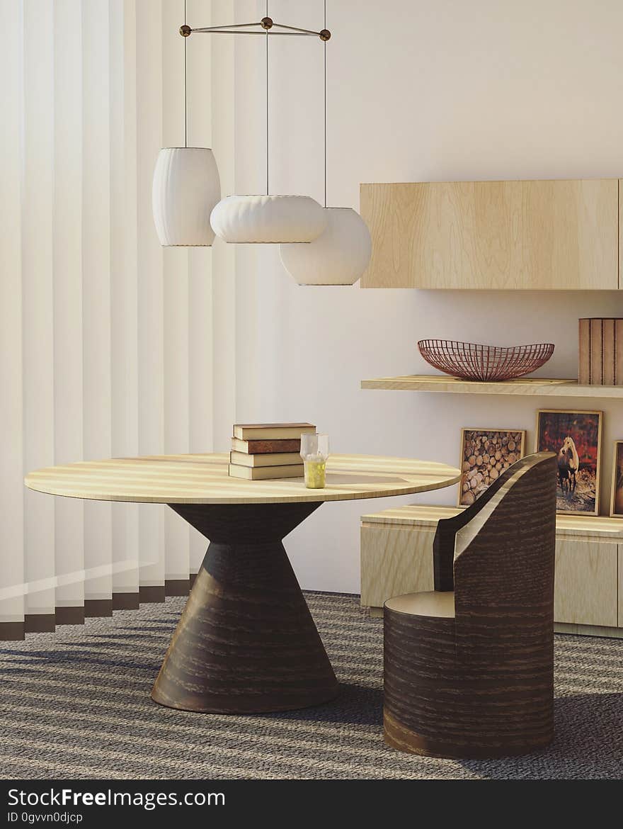 A pile of books on a table in a modern living room. A pile of books on a table in a modern living room.