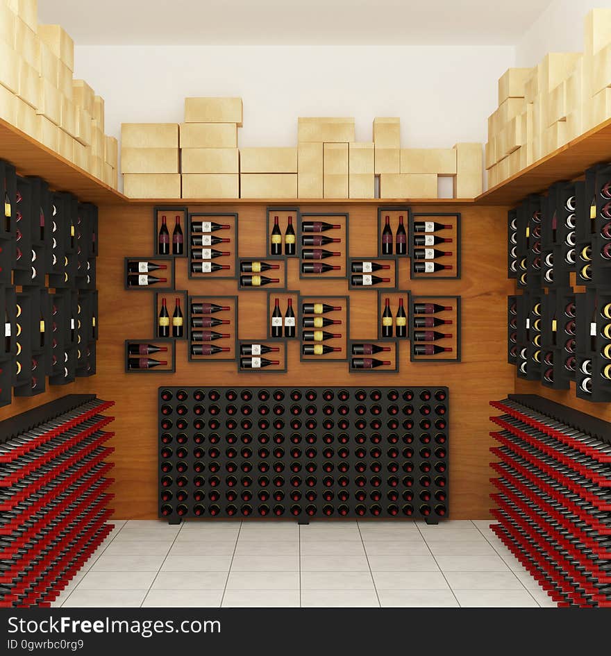 An elegantly arranged luxurious wine shop.