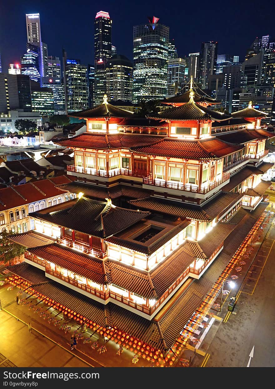 High Angle View of Illuminated Cityscape at Night