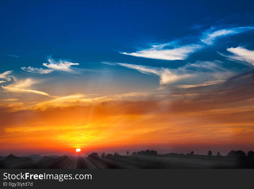 Sky, Afterglow, Horizon, Red Sky At Morning