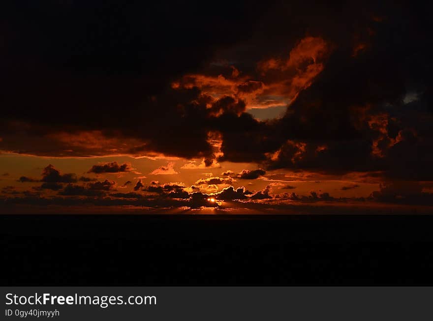 Sky, Afterglow, Horizon, Sunset