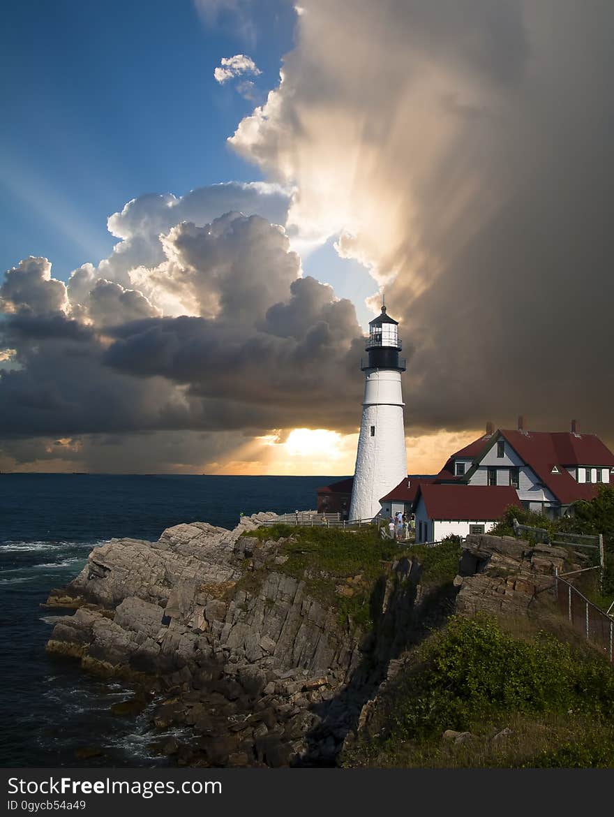 Lighthouse, Tower, Sky, Sea