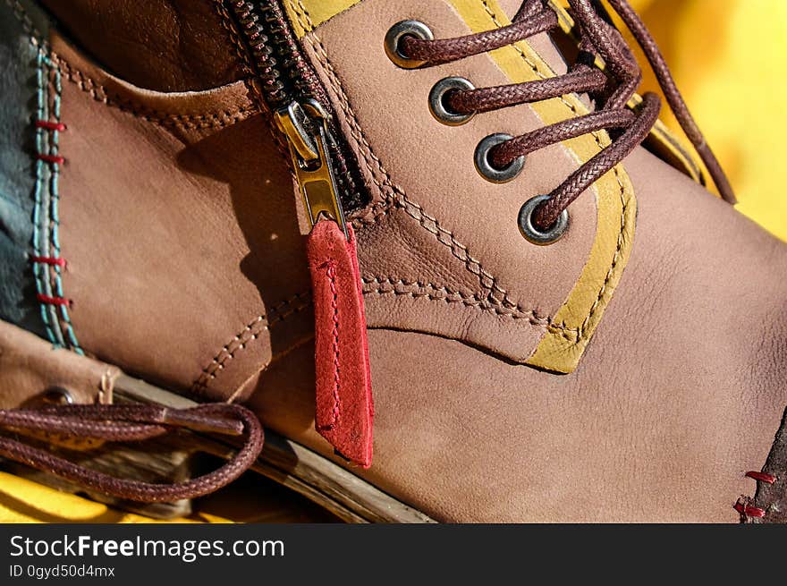 Footwear, Yellow, Brown, Shoe