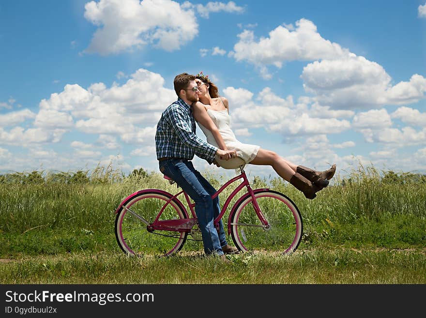 Photograph, Grassland, Sky, Bicycle