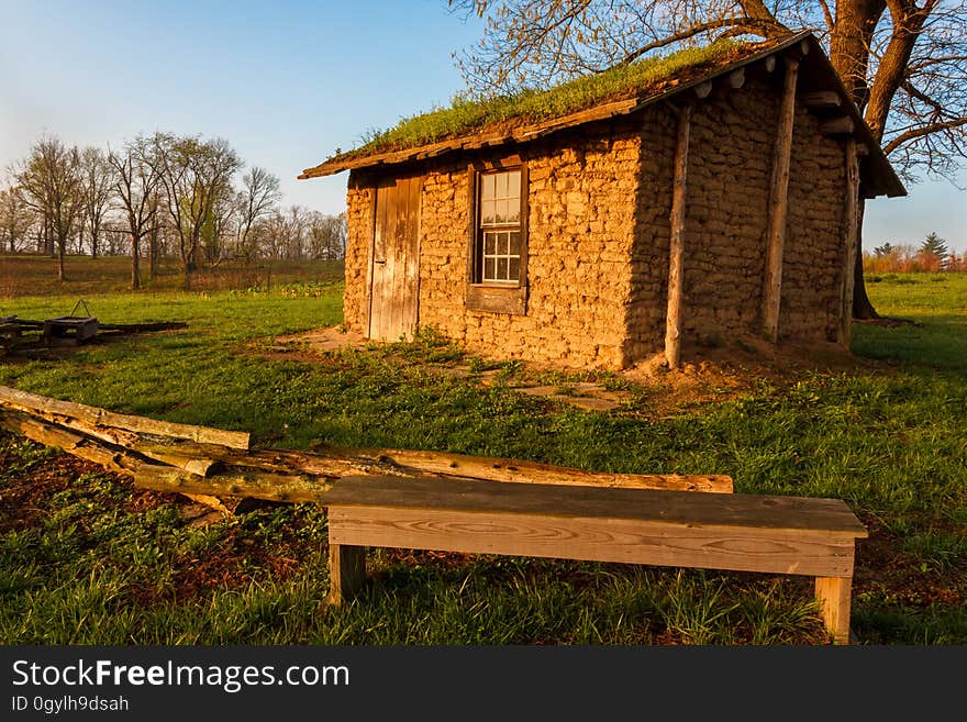 Sunrise over Shaw Nature Reserve at Gray Summit Missouri. Demonstrating the challenges that the pioneers faced when making homes on the prairie, having no trees or rocks available, this house is constructed from sod. It was completed in the fall of 2004 with lots of help from Shaw Nature Reserve staff and volunteers. Sunrise over Shaw Nature Reserve at Gray Summit Missouri. Demonstrating the challenges that the pioneers faced when making homes on the prairie, having no trees or rocks available, this house is constructed from sod. It was completed in the fall of 2004 with lots of help from Shaw Nature Reserve staff and volunteers.