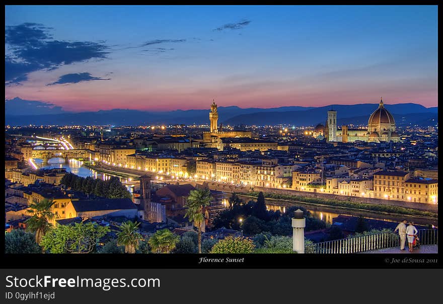 Sunset in Florence taken from the Piazzale Michelangelo. Sunset in Florence taken from the Piazzale Michelangelo.