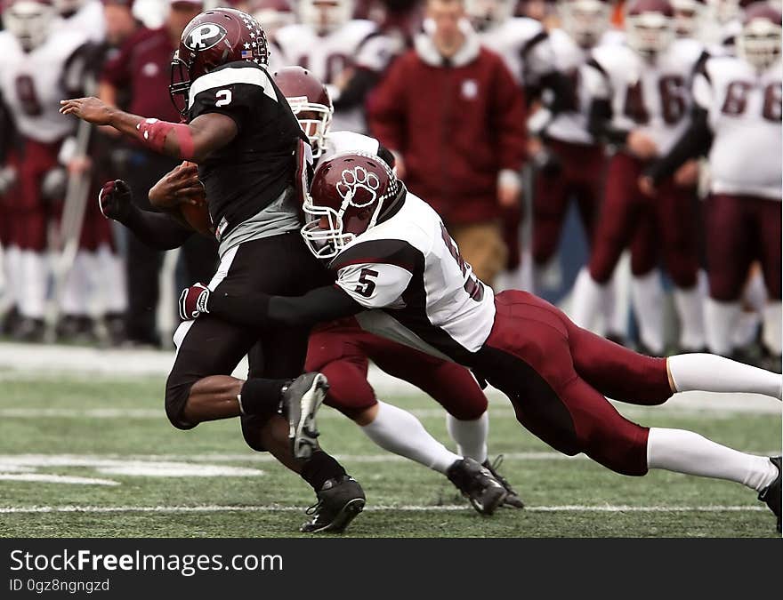 3 Football Players Playing on the Stadium