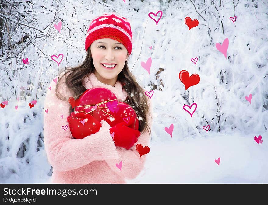 Red, Girl, Smile, Winter