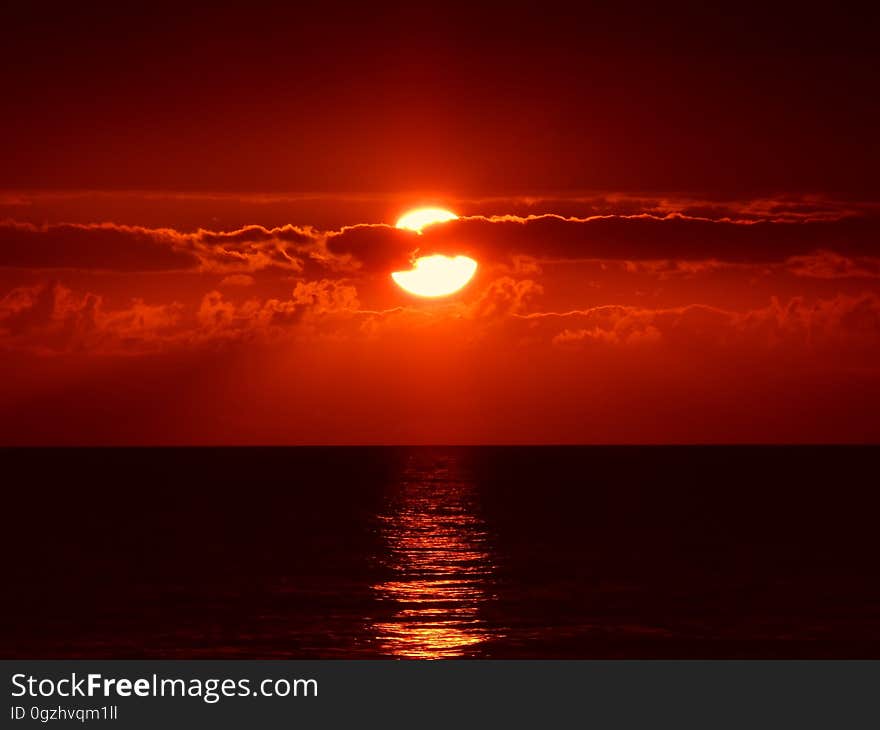 Afterglow, Red Sky At Morning, Horizon, Sky