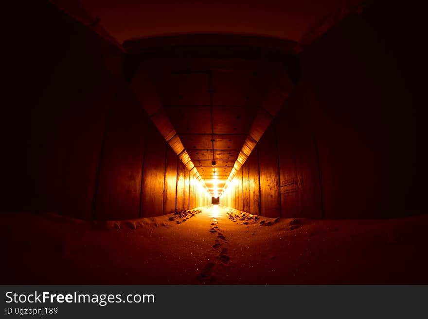 Tunnel illuminated with lanterns at night. Tunnel illuminated with lanterns at night.