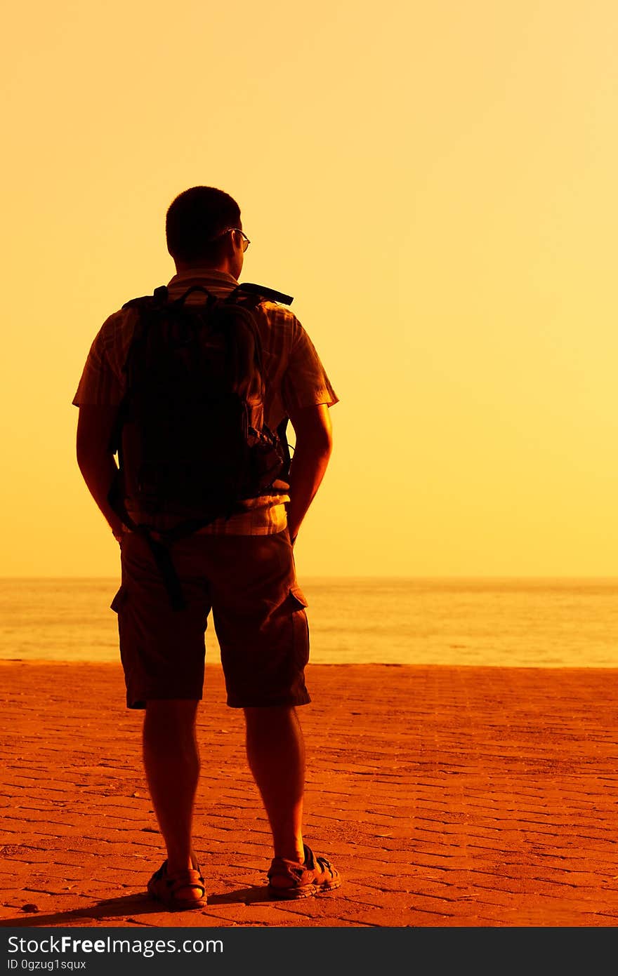 Man, Standing, Sea, Sky