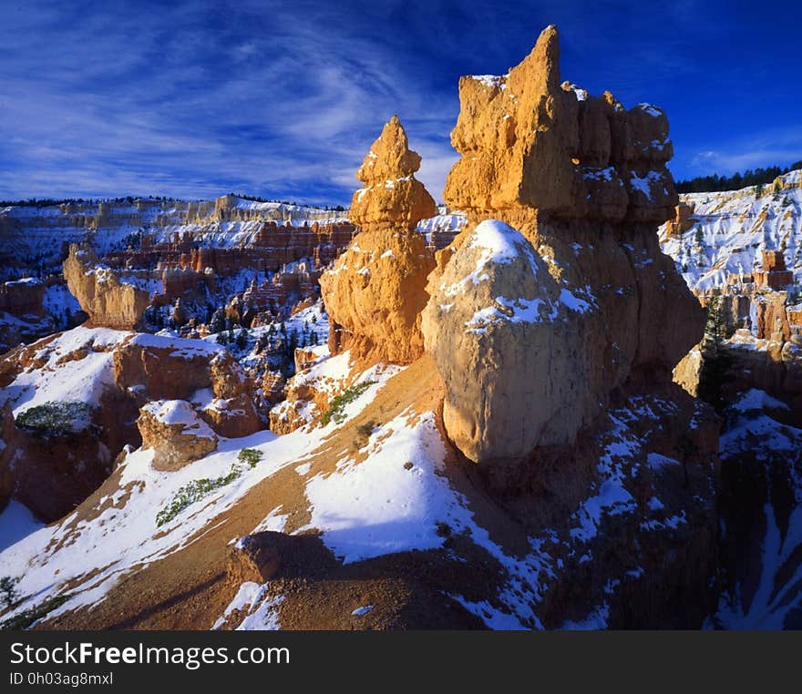 Rocky Mountain With Ice on Top Under Blue Cloudy Sky during Day Time