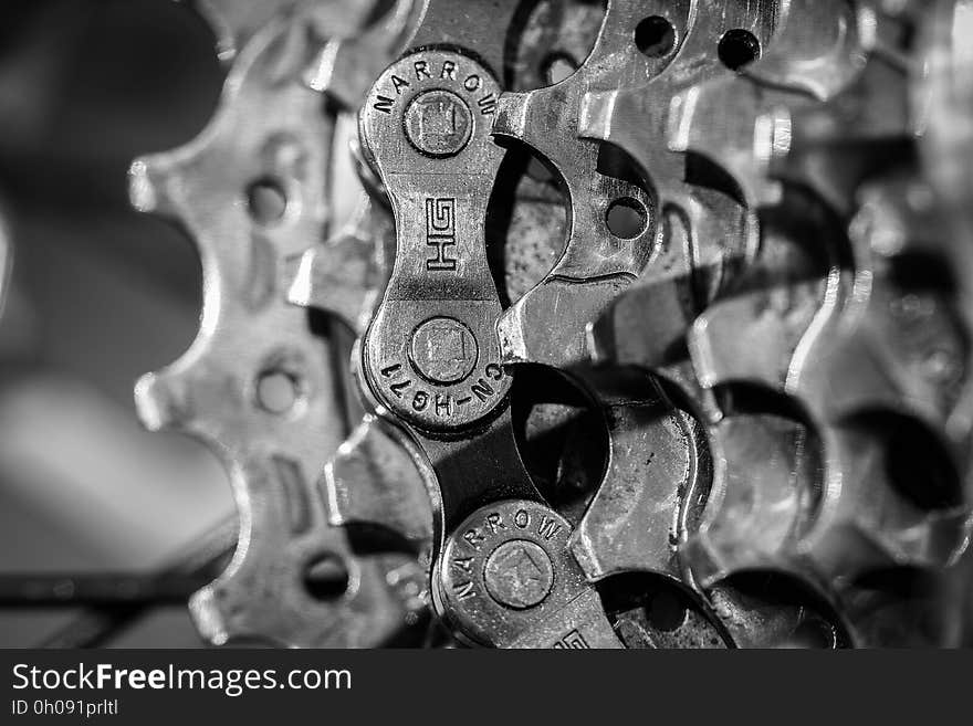 Black And White, Monochrome Photography, Close Up, Bicycle Chain