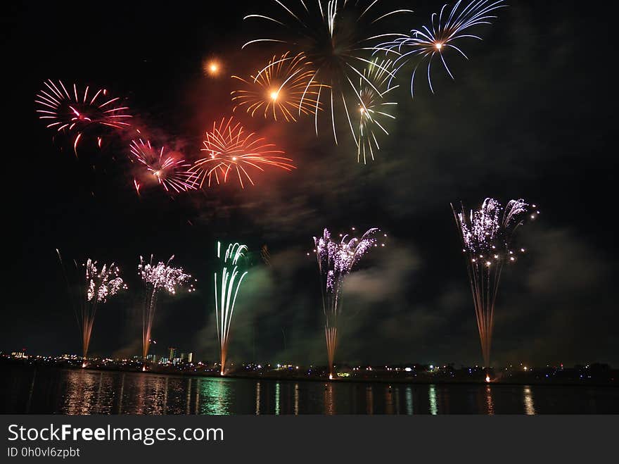 Red Green and Blue Fireworks during Nighttime