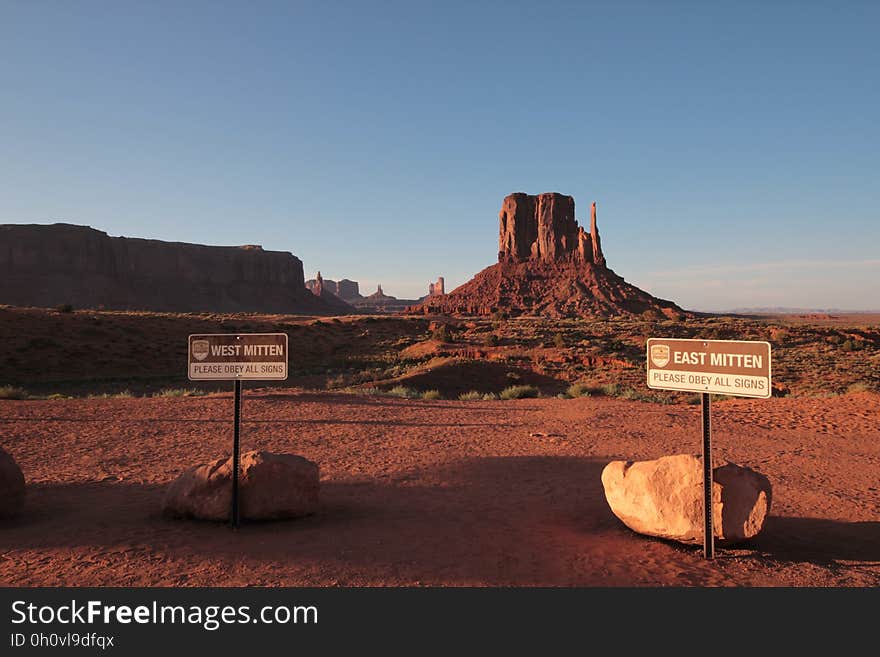 The West and East Mitten Buttes in the Monument Valley Navajo Tribal Park in northeast Navajo County, Arizona.