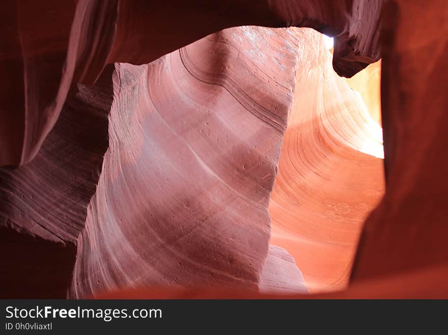 A layered rock formation in a cave.