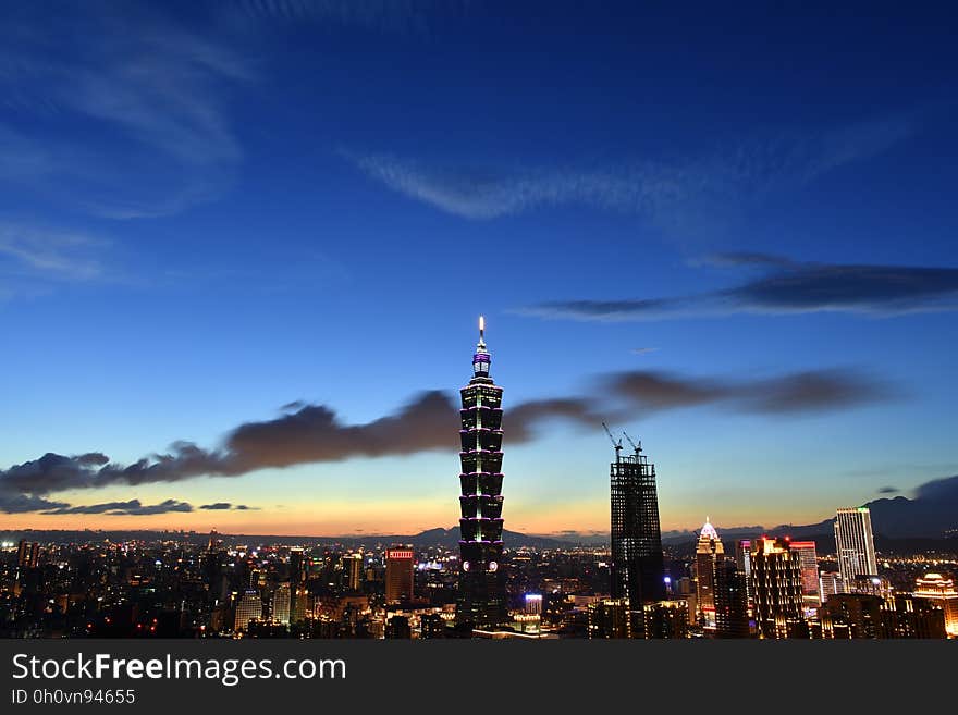 A view over Taipei in Taiwan at night. A view over Taipei in Taiwan at night.