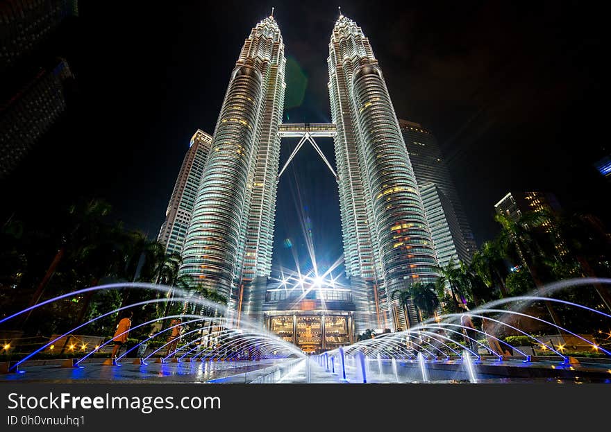 Petronas Twin towers in Kuala Lumpur, Malaysia, at night. Petronas Twin towers in Kuala Lumpur, Malaysia, at night.