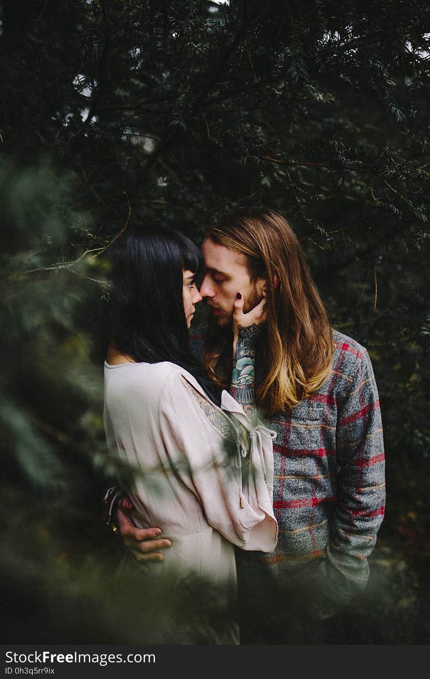 Couple Kissing in Forest