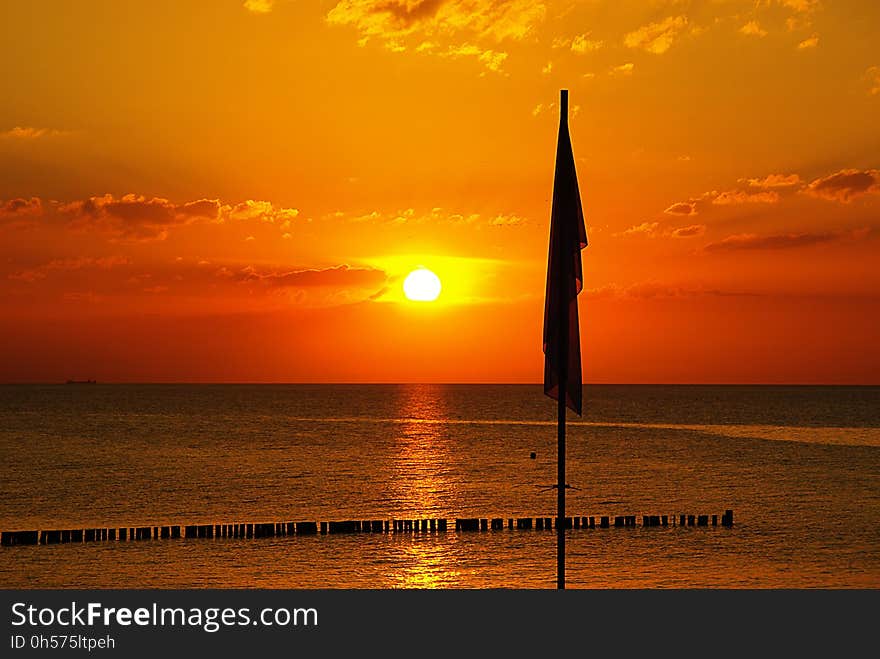 Sunset, Horizon, Afterglow, Sea