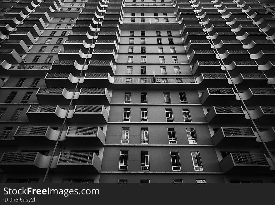 Worms Eye View of Building in Black and White Photography