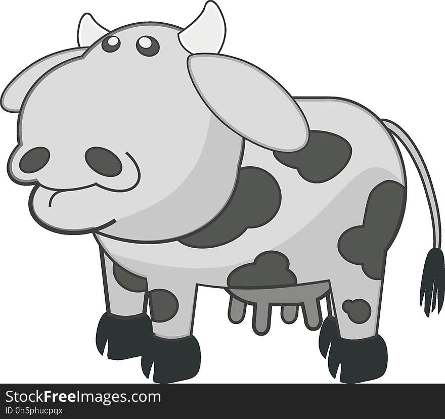 White, Black, Cartoon, Cattle Like Mammal