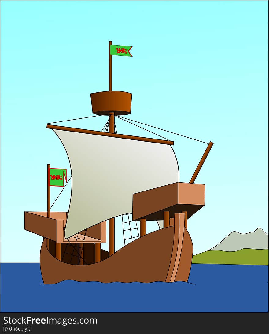 Watercraft, Caravel, Sailing Ship, Cartoon