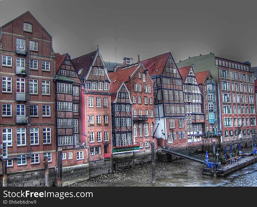 Waterway, Water, Reflection, Town