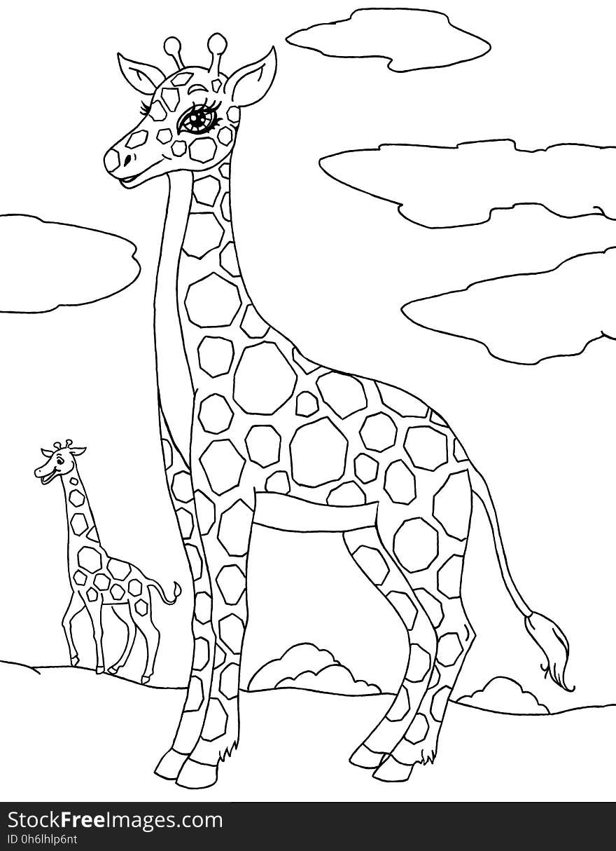 Coloring book page with funny giraffes. Coloring book page with funny giraffes