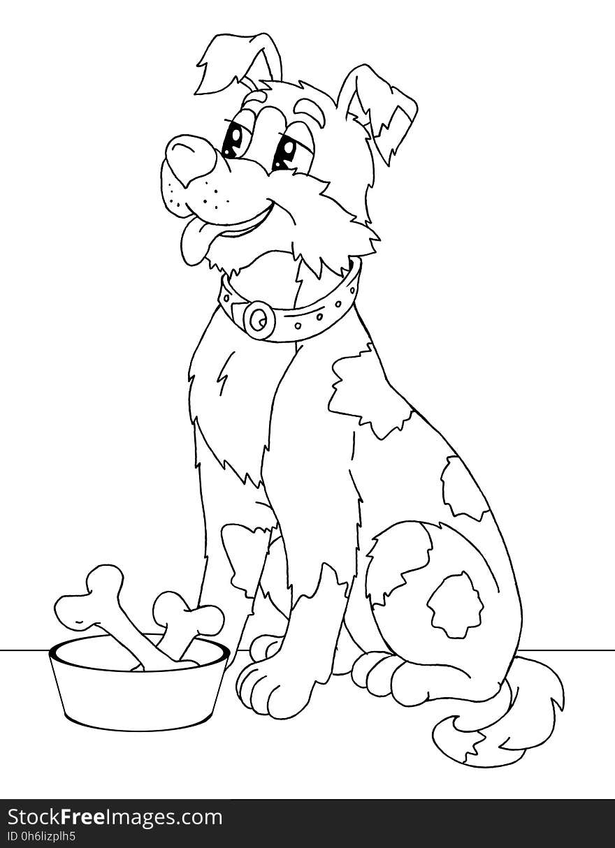 Coloring book page with cartoon dog. Coloring book page with cartoon dog