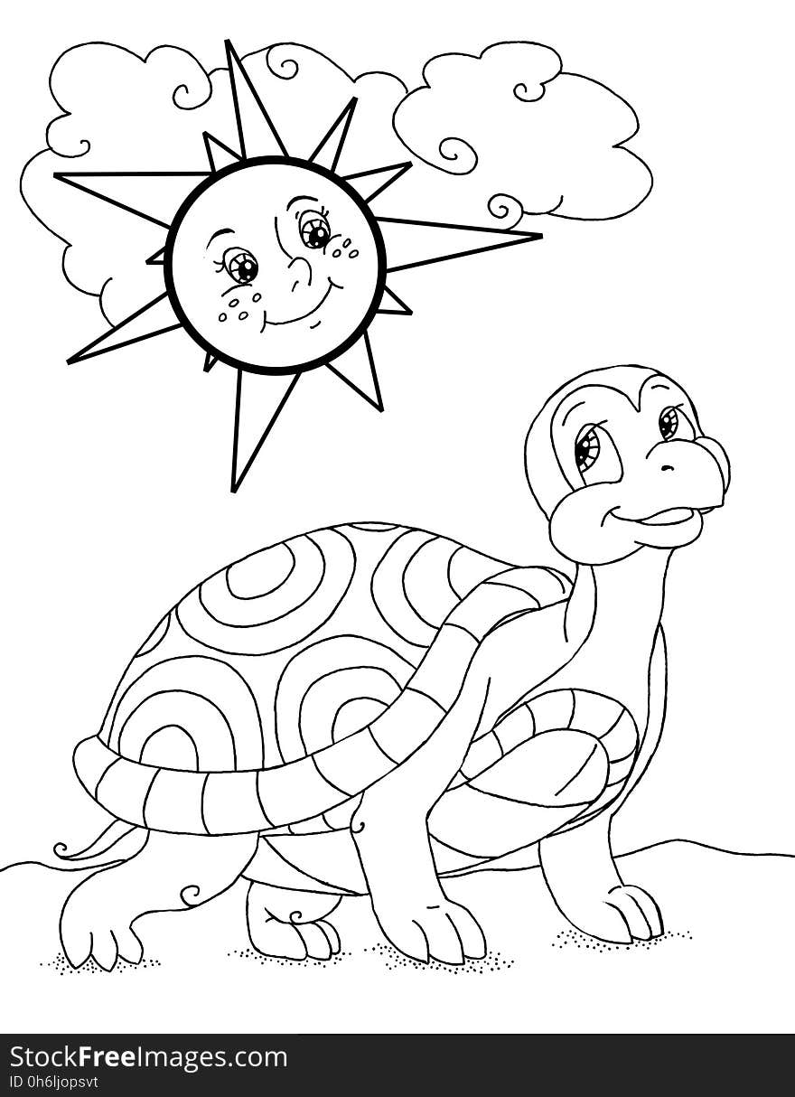 Coloring book page with cartoon turtle. Coloring book page with cartoon turtle