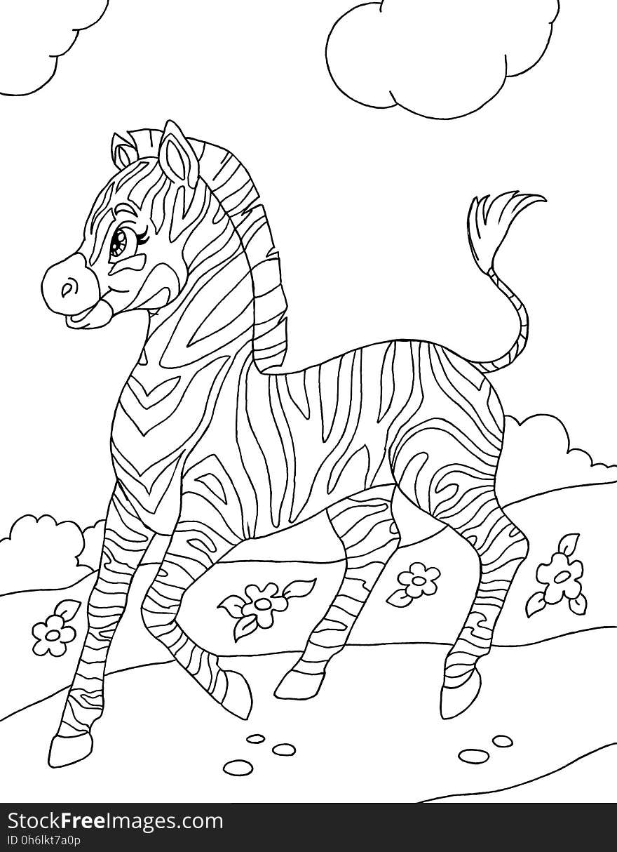 Coloring book page with zebra. Coloring book page with zebra