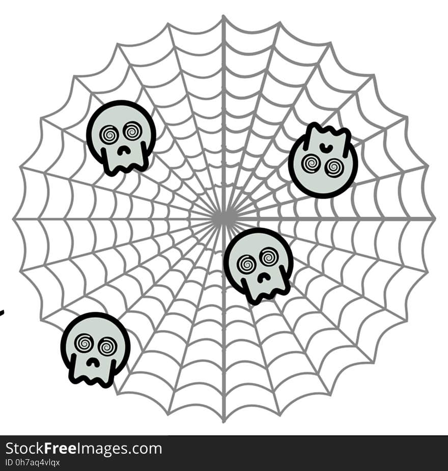 Spider`s preys. Illustration of a web spider. White background