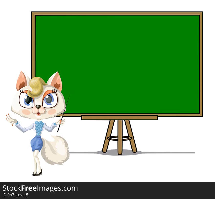 Classroom. Cat Teacher. Empty Chalkboard