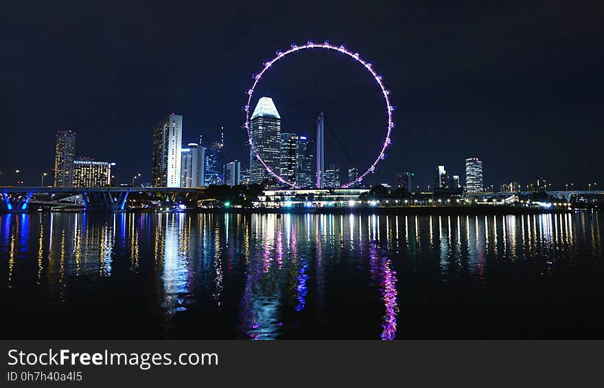 Reflection, Cityscape, Skyline, Ferris Wheel