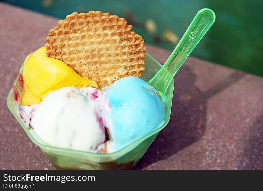 Ice Cream on Green Plastic Container