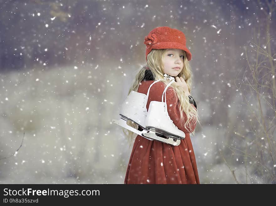 Red, Winter, Snow, Girl